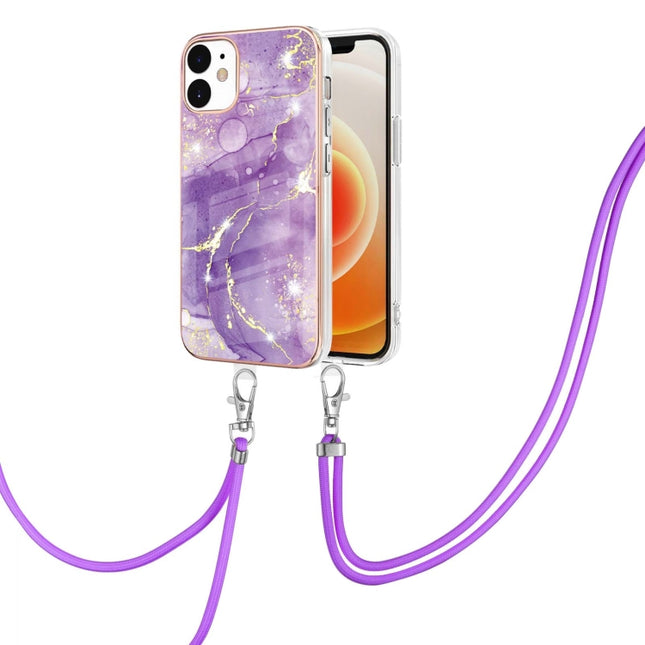 Estuche a prueba de golpes de TPU IMD con patrón de mármol galvanizado con cordón para el cuello, para iPhone 12 Pro Max, para iPhone 11, para iPhone 11 Pro, para iPhone 11 Pro Max