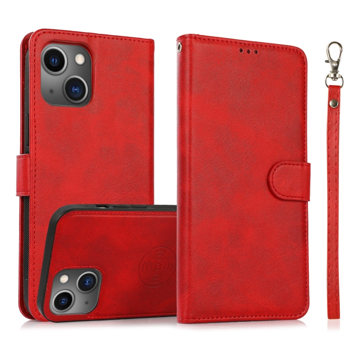 2-in-1-Lederhülle mit abnehmbarer magnetischer Rückseite und Kalbslederstruktur, horizontales Klappetui mit Halterung, Kartenfächern, Geldbörse und Bilderrahmen, für iPhone 13 mini, für iPhone 13, für iPhone 13 Pro, für iPhone 13 Pro Max
