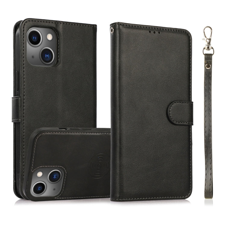 2-in-1-Lederhülle mit abnehmbarer magnetischer Rückseite und Kalbslederstruktur, horizontales Klappetui mit Halterung, Kartenfächern, Geldbörse und Bilderrahmen, für iPhone 13 mini, für iPhone 13, für iPhone 13 Pro, für iPhone 13 Pro Max