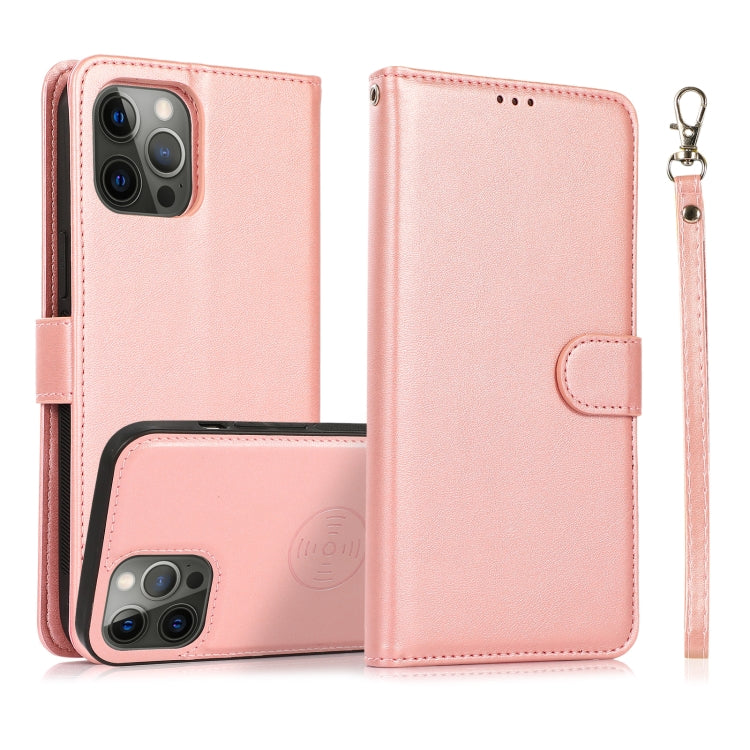 2-in-1-Lederhülle mit abnehmbarer magnetischer Rückseite und Kalbslederstruktur, horizontales Klappetui mit Halterung, Kartenfächern, Geldbörse und Bilderrahmen, für iPhone 13 mini, für iPhone 13, für iPhone 13 Pro, für iPhone 13 Pro Max