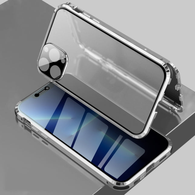 Four-corner Shockproof Anti-peeping Magnetic Metal Frame Double-sided Tempered Glass Case, For iPhone 13 Pro, For iPhone 13 Pro Max