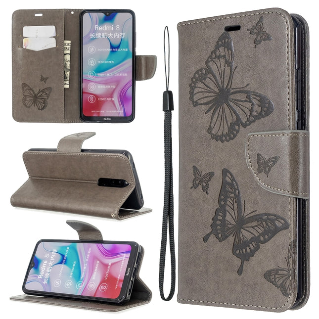 Embossing Two Butterflies Pattern Horizontal Flip PU Leather Case with Holder & Card Slot & Wallet & Lanyard, For Xiaomi Redmi  8A, For Xiaomi Redmi  8, For Nokia 6.2 / 7.2, For Sony Xperia 20, For Sony Xperia 5 / XZ5