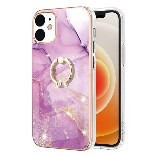 Estuche a prueba de golpes de TPU IMD con patrón de mármol galvanizado y soporte para anillo, para iPhone 12 Pro Max, para iPhone 11, para iPhone 11 Pro Max