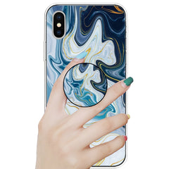 Embossed Varnished Marble TPU Protective Case with Holder, For iPhone XS / X, For iPhone XR