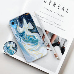 Funda protectora de TPU con efecto mármol barnizado en relieve y soporte para iPhone XS/X y iPhone XR