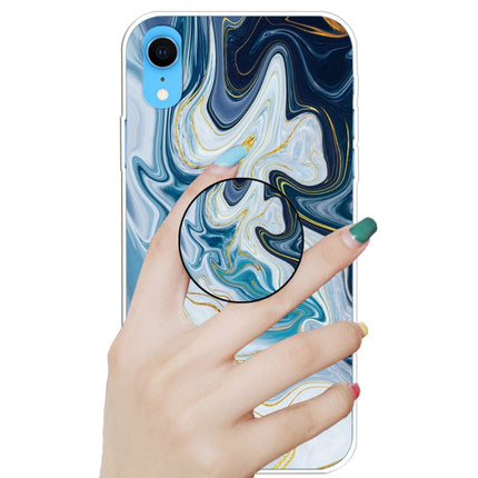 Embossed Varnished Marble TPU Protective Case with Holder, For iPhone XR