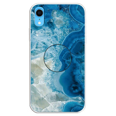 Embossed Varnished Marble TPU Protective Case with Holder, For iPhone XS / X, For iPhone XR