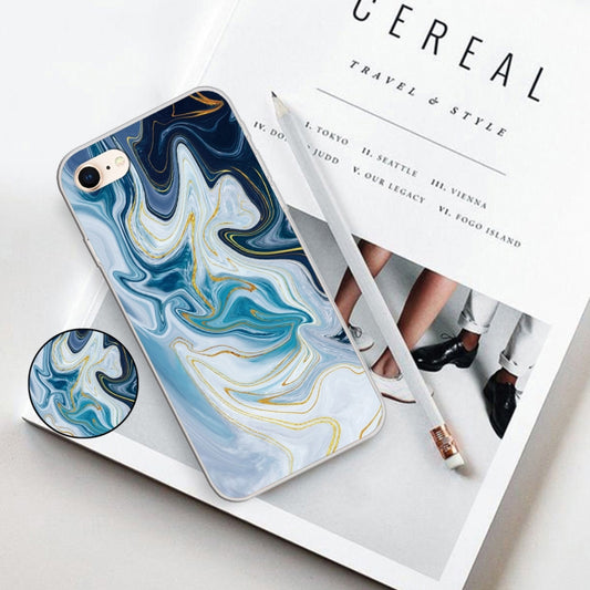 Embossed Varnished Marble TPU Protective Case with Holder, For iPhone 8 & 7, For iPhone 6 & 6s