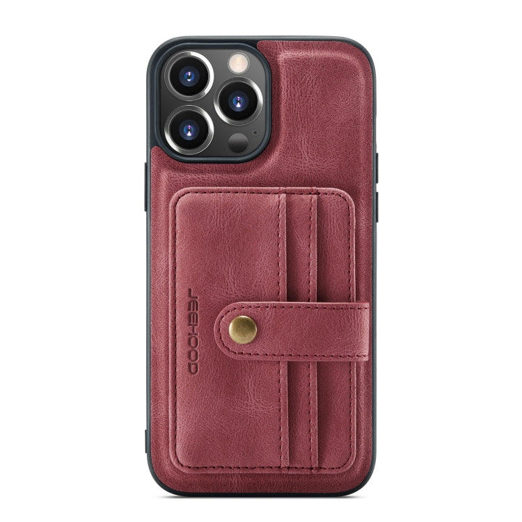 JEEHOOD Anti-Diebstahl-Bürste Magnetische PU + TPU-Schutzhülle mit Kartensteckplatz, Für iPhone 13 mini, Für iPhone 13, Für iPhone 13 Pro, Für iPhone 13 Pro Max