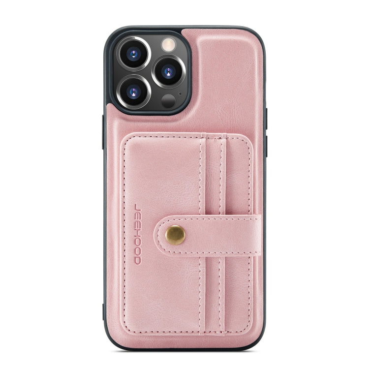 JEEHOOD Anti-Diebstahl-Bürste Magnetische PU + TPU-Schutzhülle mit Kartensteckplatz, Für iPhone 13 mini, Für iPhone 13, Für iPhone 13 Pro, Für iPhone 13 Pro Max