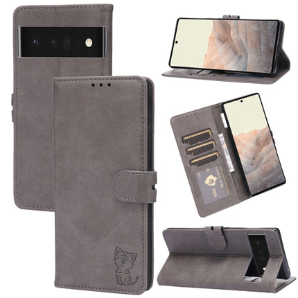 Embossed Happy Cat Pattern Horizontal Flip Leather Case with Holder & Card Slots & Wallet, For Google Pixel 6, For Google Pixel 6 Pro