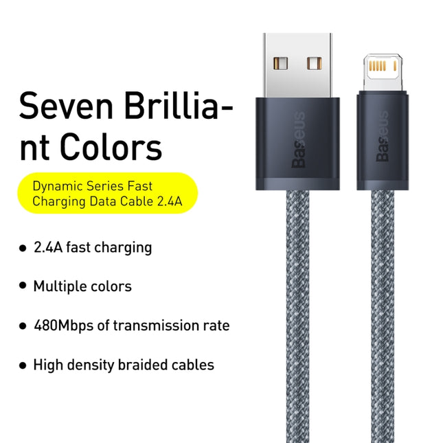 Cable de datos de carga rápida USB a 8 pines de 2,4 A, serie dinámica Baseus CALD000402, 2 m