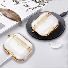 Electroplating Frame + Transparent TPU Earphone Protective Case with Hook, For AirPods 3