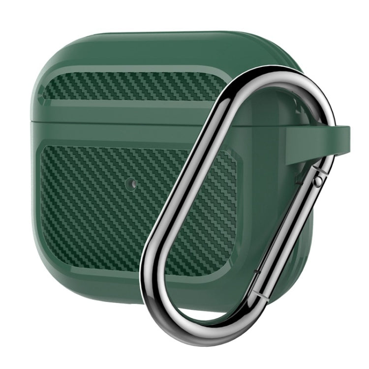 Carbon Fiber TPU Thicken Shockproof Earphone Protective Case with Hook, For AirPods 3