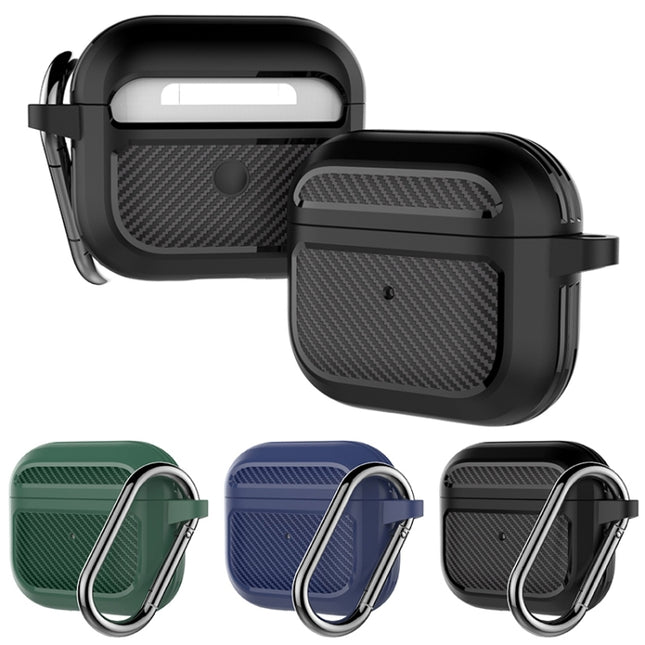 Carbon Fiber TPU Thicken Shockproof Earphone Protective Case with Hook, For AirPods 3