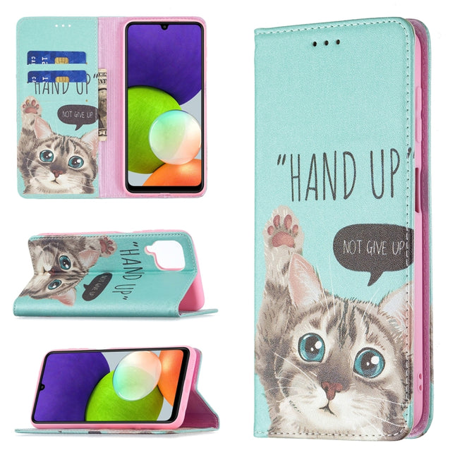 Colored Drawing Pattern Invisible Magnetic Horizontal Flip Leather Phone Case with Holder & Card Slots & Wallet, For Samsung Galaxy A22 4G