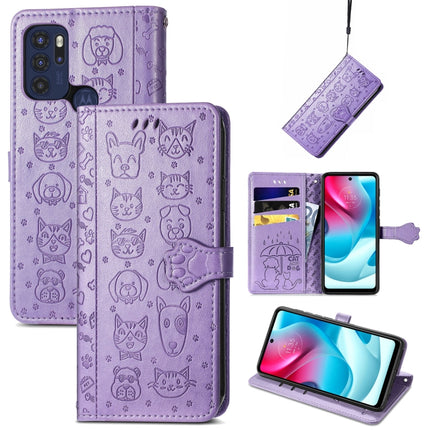 Lovely Cat and Dog Embossing Pattern Horizontal Flip Leather Phone Case with Holder & Card Slots & Wallet & Cartoon Clasp & Lanyard, For Motorola Moto G60S, For Tecno Pova 2, For vivo X70 Pro