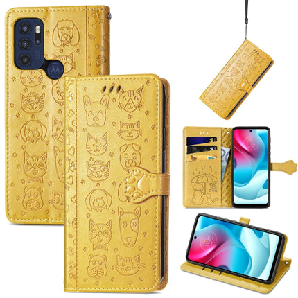 Lovely Cat and Dog Embossing Pattern Horizontal Flip Leather Phone Case with Holder & Card Slots & Wallet & Cartoon Clasp & Lanyard, For Motorola Moto G60S, For Tecno Pova 2, For vivo X70 Pro