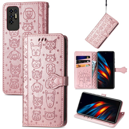 Lovely Cat and Dog Embossing Pattern Horizontal Flip Leather Phone Case with Holder & Card Slots & Wallet & Cartoon Clasp & Lanyard, For Motorola Moto G60S, For Tecno Pova 2, For vivo X70 Pro