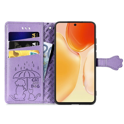 Lovely Cat and Dog Embossing Pattern Horizontal Flip Leather Phone Case with Holder & Card Slots & Wallet & Cartoon Clasp & Lanyard, For vivo X70