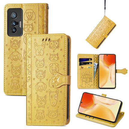 Lovely Cat and Dog Embossing Pattern Horizontal Flip Leather Phone Case with Holder & Card Slots & Wallet & Cartoon Clasp & Lanyard, For vivo X70