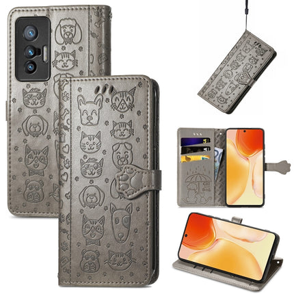 Lovely Cat and Dog Embossing Pattern Horizontal Flip Leather Phone Case with Holder & Card Slots & Wallet & Cartoon Clasp & Lanyard, For vivo X70