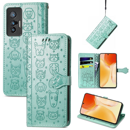 Lovely Cat and Dog Embossing Pattern Horizontal Flip Leather Phone Case with Holder & Card Slots & Wallet & Cartoon Clasp & Lanyard, For vivo X70