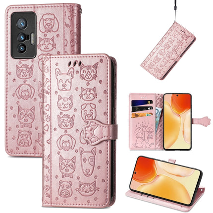 Lovely Cat and Dog Embossing Pattern Horizontal Flip Leather Phone Case with Holder & Card Slots & Wallet & Cartoon Clasp & Lanyard, For vivo X70