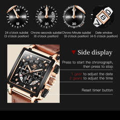OLEVS 9919 Square Dial Chronograph Luminous Quartz Watch for Men