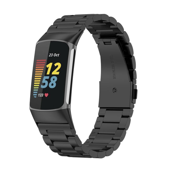 For Fitbit Charge 5 Three-bead Stainless Steel Replacement Strap Watchband