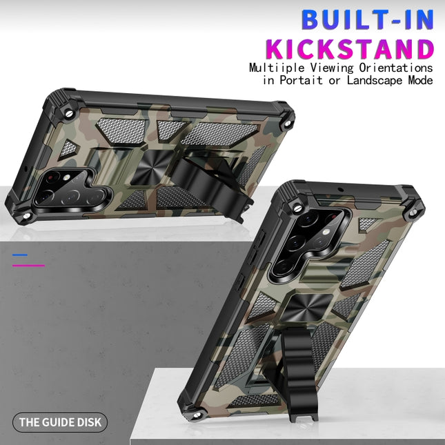 Camouflage Armor Shockproof TPU + PC Magnetic Protective Phone Case with Holder, For Samsung Galaxy S22 Ultra 5G, For Motorola Edge (2021)