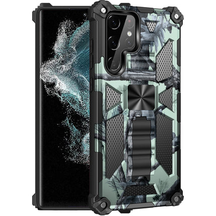 Camouflage Armor Shockproof TPU + PC Magnetic Protective Phone Case with Holder, For Samsung Galaxy S22 Ultra 5G, For Motorola Edge (2021)