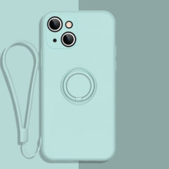 All-inclusive Liquid Silicone Phone Protective Case with Ring Holder & Lanyard, For iPhone 13 mini