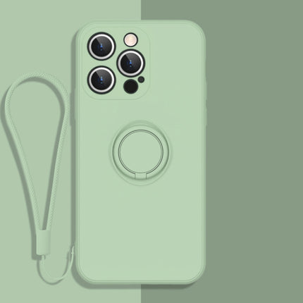All-inclusive Liquid Silicone Phone Protective Case with Ring Holder & Lanyard, For iPhone 13 Pro