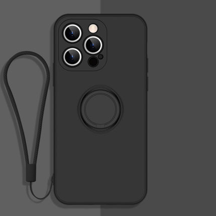 All-inclusive Liquid Silicone Phone Protective Case with Ring Holder & Lanyard, For iPhone 13 Pro