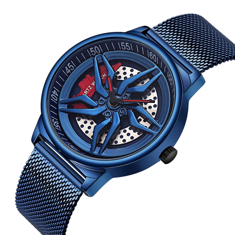 SANDA 1062 360 Degree Hollow Spinning Dial Mesh Strap Quartz Watch for Men