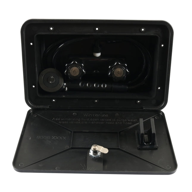 RV External Shower Box Head with Hose, A6622-02 Black
