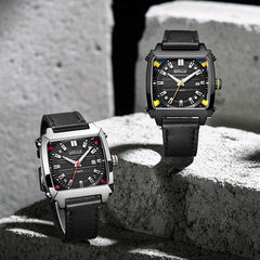 BAOGELA 6763G Square Dial Leather Strap Clock Calendar Mechanical Watch For Men