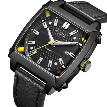BAOGELA 6763G Square Dial Leather Strap Clock Calendar Mechanical Watch For Men