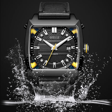 BAOGELA 6763G Square Dial Leather Strap Clock Calendar Mechanical Watch For Men
