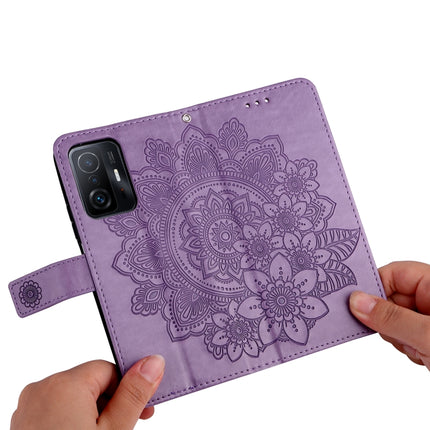 7-petal Flowers Embossing Horizontal Flip Leather Phone Case with Holder & Card Slots, For Xiaomi 11T / 11T Pro