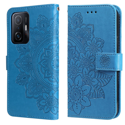 7-petal Flowers Embossing Horizontal Flip Leather Phone Case with Holder & Card Slots, For Xiaomi 11T / 11T Pro