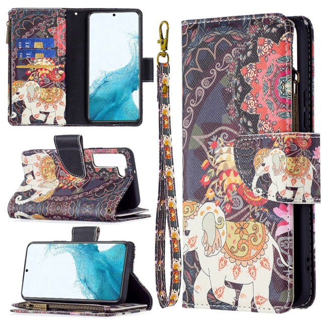 Colored Drawing Pattern Zipper Horizontal Flip Phone Leather Case with Holder & Card Slots & Wallet, For Samsung Galaxy S22+ 5G, For Samsung Galaxy S22 Ultra 5G