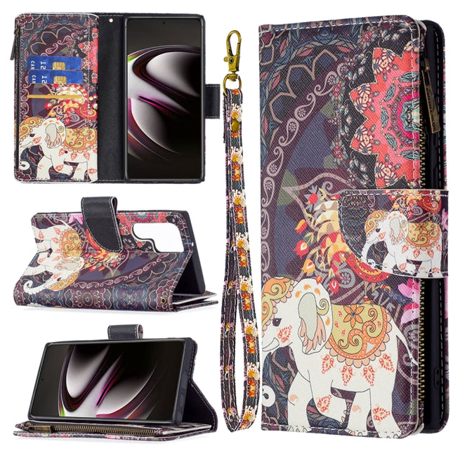 Colored Drawing Pattern Zipper Horizontal Flip Phone Leather Case with Holder & Card Slots & Wallet, For Samsung Galaxy S22+ 5G, For Samsung Galaxy S22 Ultra 5G