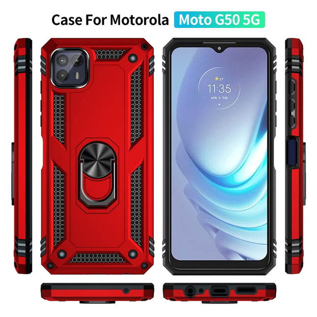 Shockproof TPU + PC Protective Phone Case with 360 Degree Rotating Holder, For Motorola Moto G50 5G