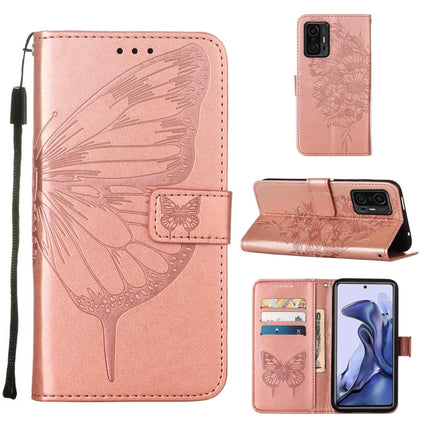 Embossed Butterfly Leather Phone Case with Holder & Card Slot & Wallet & Lanyard, For Samsung Galaxy S22+ 5G, For Samsung Galaxy S22 Ultra 5G, For Xiaomi Mi 11T 5G / 11T Pro 5G