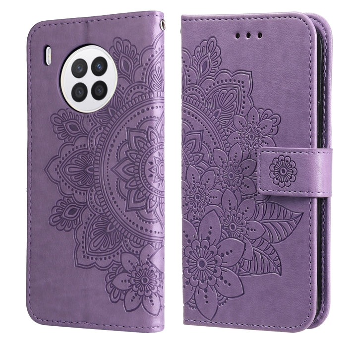 7-petal Flowers Embossed Flip Leather Phone Case with Holder & Card Slots, For Huawei nova 8i / Honor 50 Lite, For Huawei nova 9 / Honor 50, For Nokia G50, For OPPO Realme GT Neo2
