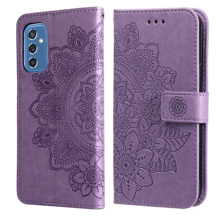 7-petal Flowers Embossed Flip Leather Phone Case with Holder & Card Slots, For OPPO Reno6 4G, For Samsung Galaxy M52 5G, For Samsung Galaxy S22 5G, For Samsung Galaxy S22+ 5G