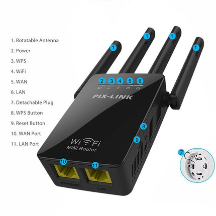Wireless Smart WiFi Router Repeater with 4 WiFi Antennas, EU Plug Black, EU Plug White, UK Plug Black, UK Plug White, US Plug Black, US Plug White