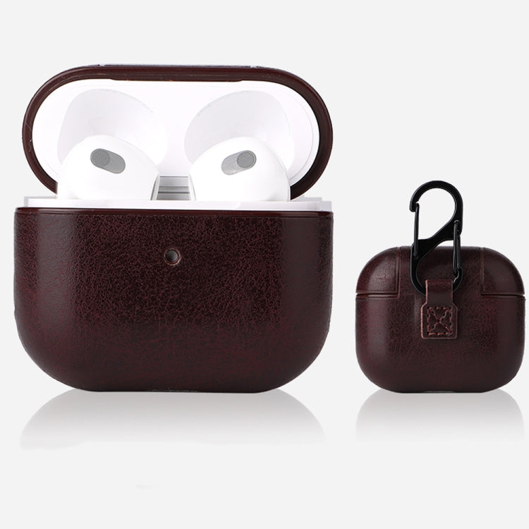 Estuche protector con textura Crazy Horse para auriculares AirPods 3 con hebilla para colgar